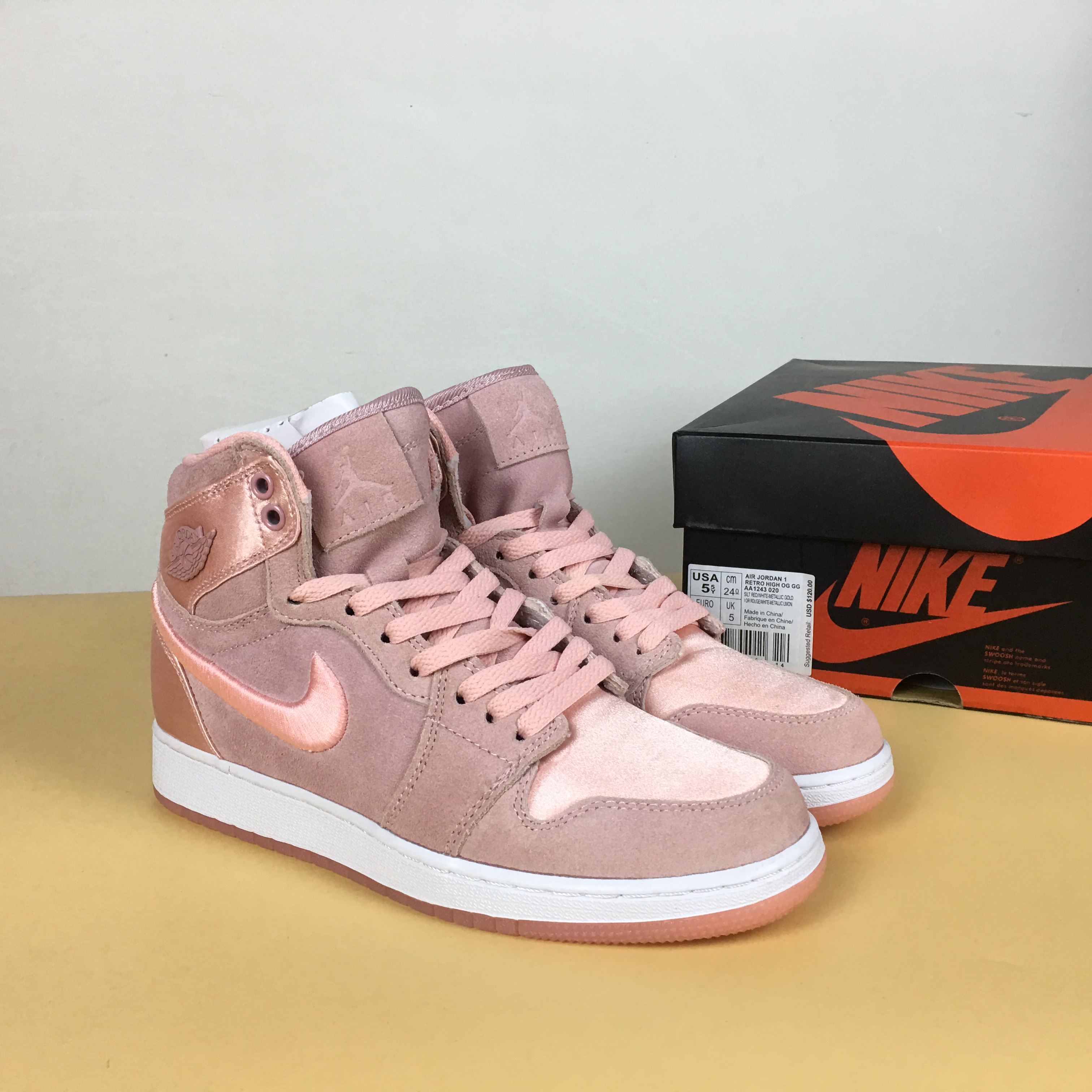 Women Air Jordan 1 Satin Pink Shoes - Click Image to Close